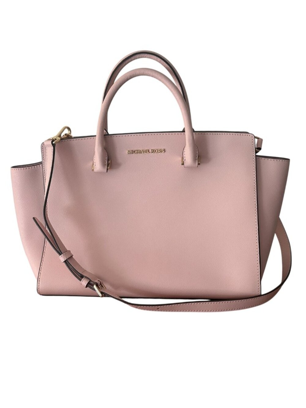 Michael Kors Large Selma Satchel Bag Ballet Pink Saffiano Leather Zip Purse